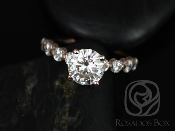 SALE Ready to Ship DIAMONDFREE Haylie 8mm Bridged 14kt Rose Gold Swooped Round FB Moissanite Engagement Ring