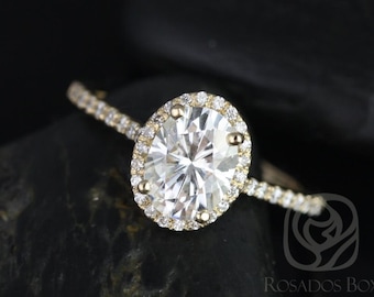 1.50cts Rebecca 8x6mm 14kt Gold Forever One Moissanite Diamond Dainty Micropave Oval Halo Engagement Ring