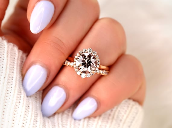3.82ct Ready to Ship Eluma 14kt Rose Gold Champagne Cognac Zircon Diamond Unique Halo Bridal Set,Shield Halo Ring,Anniversary Ring