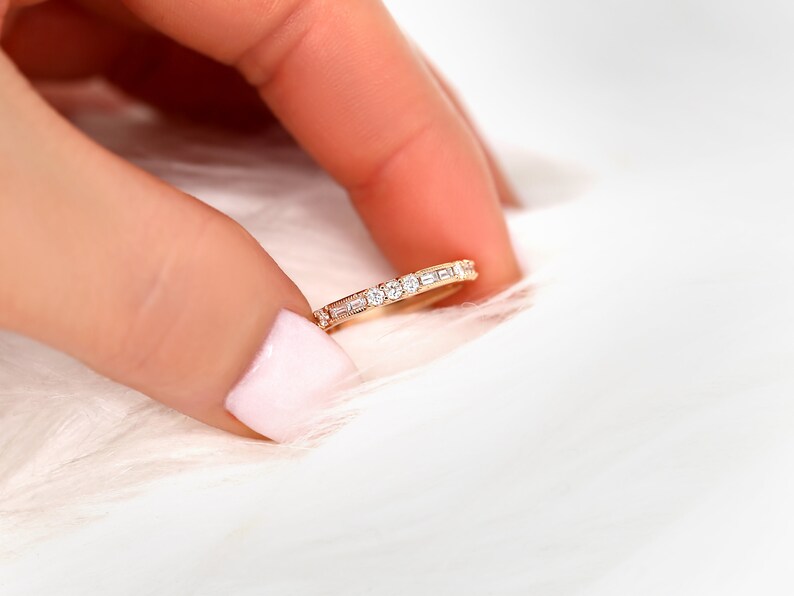 Gabriella 14kt Gold WITH Milgrain Art Deco Diamond ALMOST Eternity Ring,Diamond Wedding Ring,Unique Wedding Ring,Stacking Ring image 5