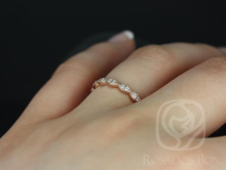 14kt Matching Band Christie/Katya/Samantha WITHOUT Milgrain Diamond HALFWAY Eternity Ring,Scalloped Diamond Ring,Art Deco Ring,Unique Ring image 3