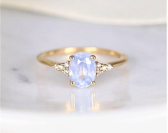 1.46ct Ready to Ship Maddy 14kt Gold Icy Frosted Galaxy Blue Sapphire Diamond Dainty Oval Cluster Ring,Anniversary Gift,Me Ring