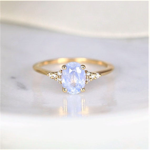 1.46ct Ready to Ship Maddy 14kt Gold Icy Frosted Galaxy Blue Sapphire Diamond Dainty Oval Cluster Ring,Anniversary Gift,Me Ring