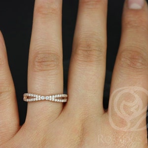 Skinny Lima 14kt Pave Diamond Band Ring,Dainty Infinity Ring,Diamond Criss Cross Ring,Crossover Band,Unique Wedding Ring,Stacking Ring image 2