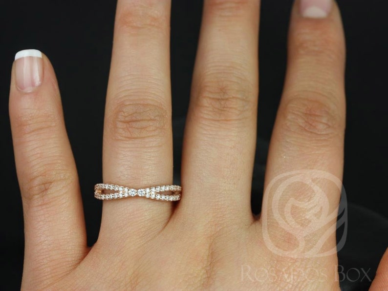 Skinny Lima 14kt Pave Diamond Band Ring,Dainty Infinity Ring,Diamond Criss Cross Ring,Crossover Band,Unique Wedding Ring,Stacking Ring image 2