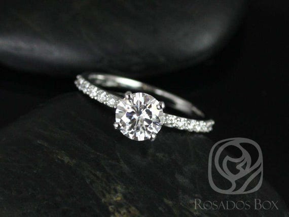 1ct Sarah 6.5mm Moissanite Diamond Accent Minimalist Pave Round Solitaire Engagement Ring