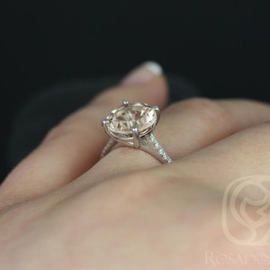 Eloise 9mm 14kt White Gold Morganite Diamonds Dainty Cathedral Round Solitaire Accent Engagement Ring image 5
