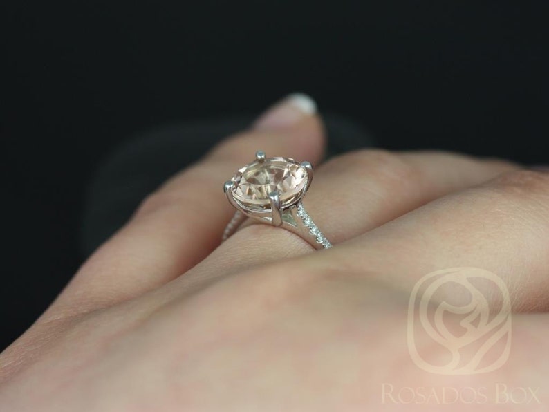 Eloise 9mm 14kt White Gold Morganite Diamonds Dainty Cathedral Round Solitaire Accent Engagement Ring image 5