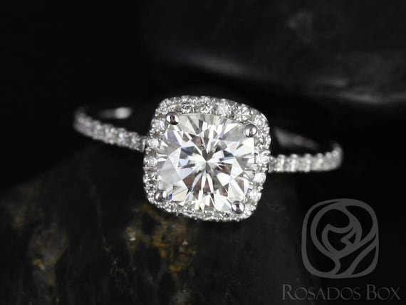 1.30ct Catalina 6.5mm 14kt White Gold Moissanite Diamond Dainty Cushion Halo Engagement Ring,Minimalist Halo Ring,Wedding Ring