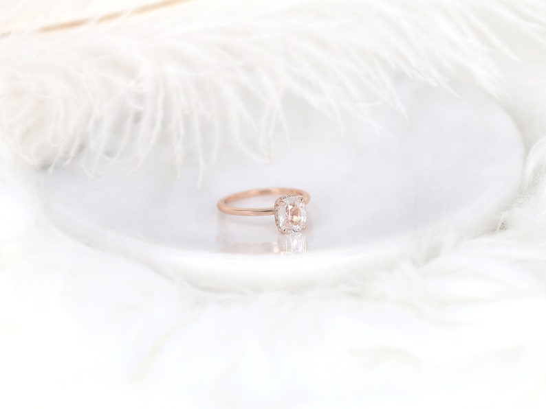 1.79ct Ready to Ship Tansy 14kt Rose Gold Faint Blush Champagne Sapphire Cushion Hidden Halo Ring,Unique Sapphire Ring,Secret Halo Ring image 2