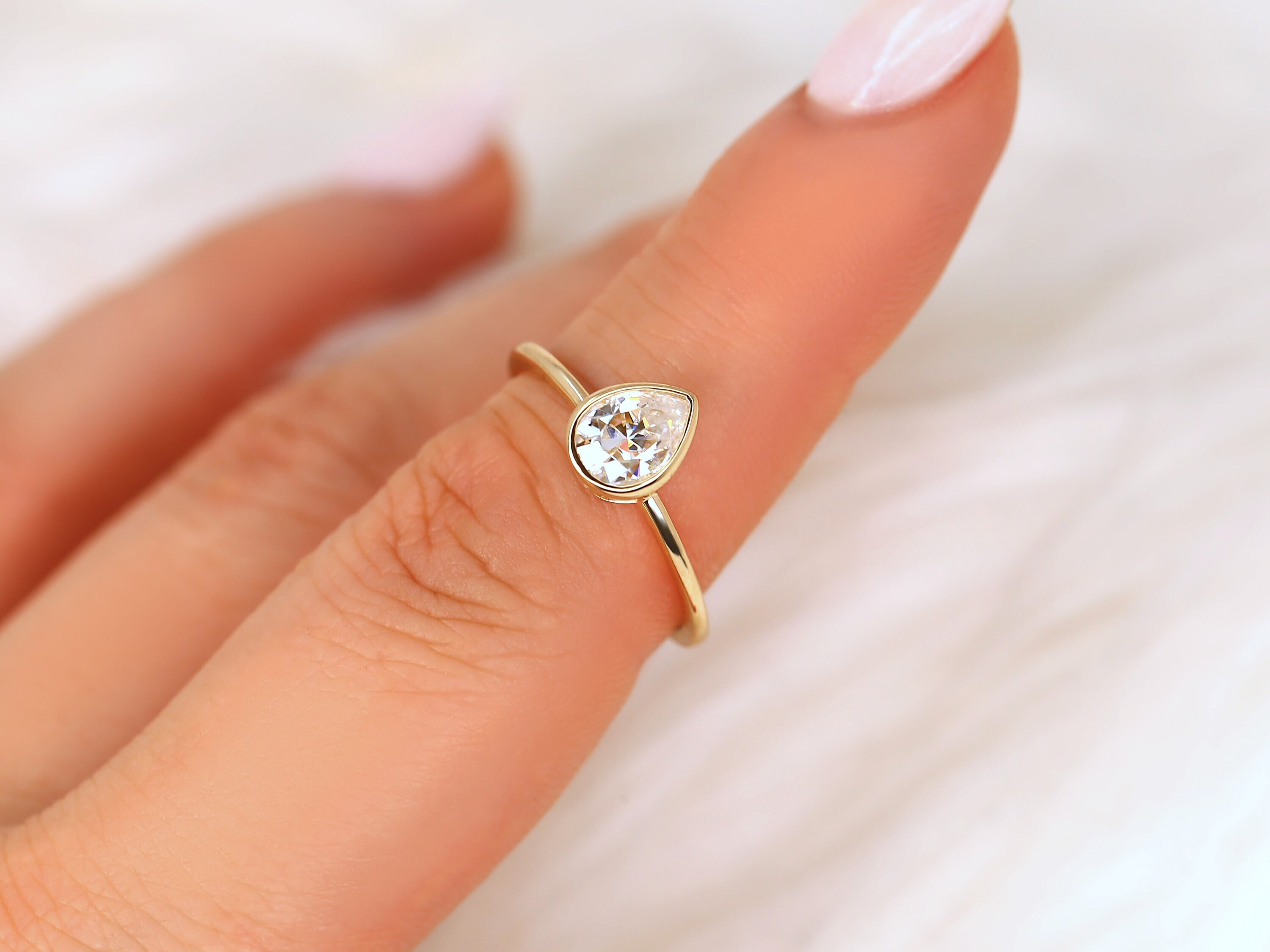 Rosec Jewels Pear Moissanite Engagement Ring - 5x7mm D-VS1 Certified Solitaire