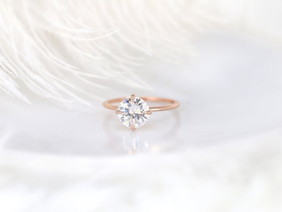 2ct Rowan 8mm 14kt Rose Gold Moissanite Dainty Kite Set Round Solitaire Ring,Round Engagement Ring,Unique Minimalist Talon Prong Ring