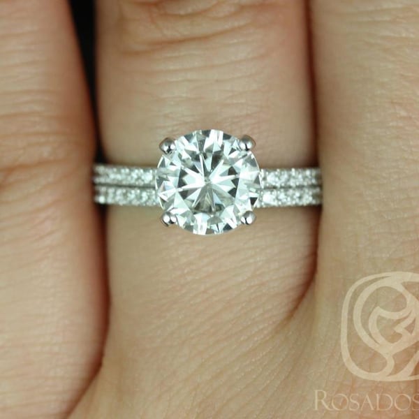 2ct Sofia 8mm 14kt Moissanite Diamond Basket Round Solitaire Bridal Set,Hidden Halo Ring,Round Engagement Ring,Unique Wedding Ring,Ring Set
