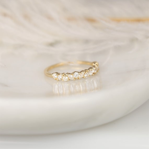 Rosemary 14kt Diamond Dainty HALFWAY Eternity Ring,Anniversary Ring,Unique Cluster Ring,Art Deco Ring,Push Present,Birthday Gift,Anniversary