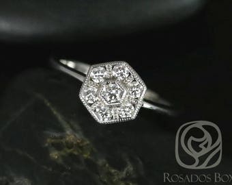 Mosaic 14kt Gold Diamond WITH Milgrain Hexagon Ring,Art Deco Cluster Ring,Unique Cluster Solitaire,Diamond Wedding Ring,Statement Ring