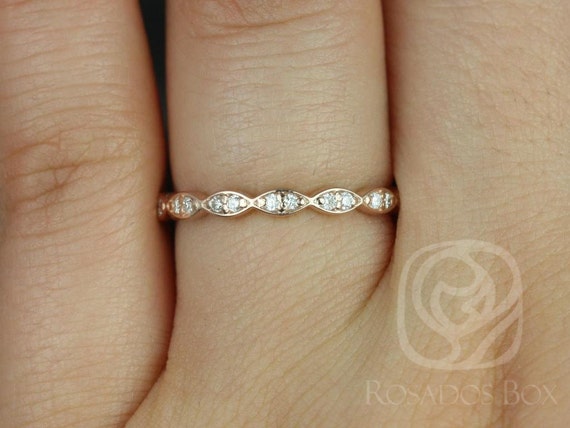 14kt Matching Band Christie/Katya/Samantha WITHOUT Milgrain Diamond HALFWAY Eternity Ring,Scalloped Diamond Ring,Art Deco Ring,Unique Ring