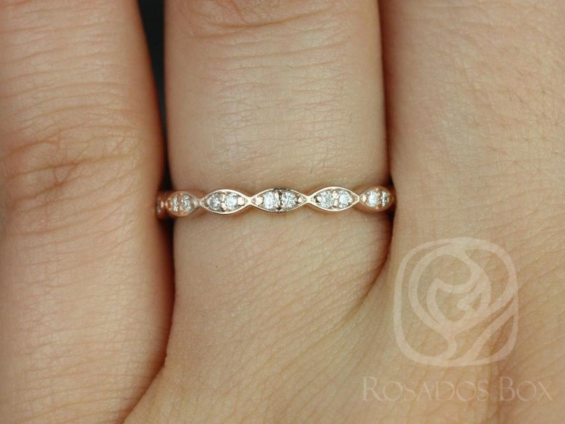 14kt Matching Band Christie/Katya/Samantha WITHOUT Milgrain Diamond HALFWAY Eternity Ring,Scalloped Diamond Ring,Art Deco Ring,Unique Ring image 1