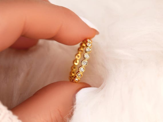 Bubbles Original 2.8mm 14kt WITHOUT Milgrain Diamond ALMOST Eternity Ring,Diamond Stacking Ring,Unique Wedding Band,Anniversary Gift