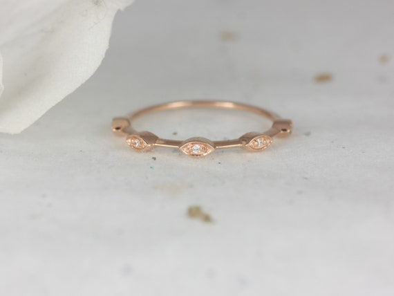 Ready to Ship Ultra Petite Athena 14kt Rose Gold Diamond Dainty Floating Marquise Leaves HALFWAY Eternity Ring Ring