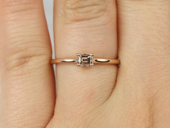 0.33ct Ready to Ship Sahara 14kt Rose Gold Cognac Diamond East West Emerald Ring,Emerald Cut Solitaire Ring,Unique Emerald Ring,Gift For Her