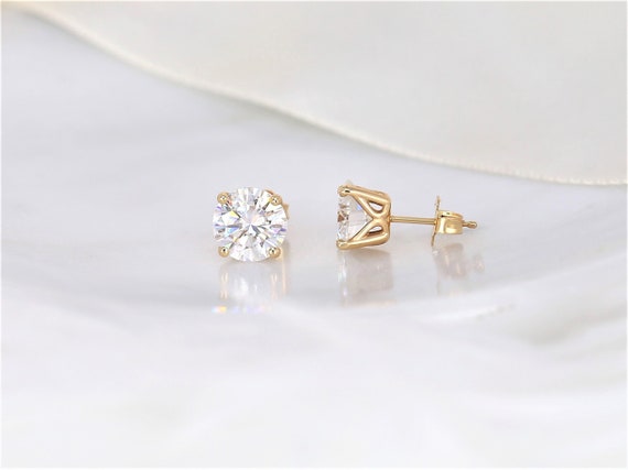 2ct Donna 14kt Rose Gold Minimalist Moissanite Stud Earrings,Nature Inspired Earrings,Unique Stud Earrings,Gift for Her,Anniversary Gift