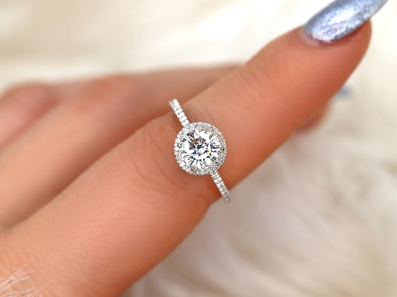 1ct Kimberly 6.5mm 14kt Moissanite Halo Engagement Ring,Round Halo Ring,Halo Wedding Ring,Anniversary Ring,Round Cut Ring,Moissanite Halo