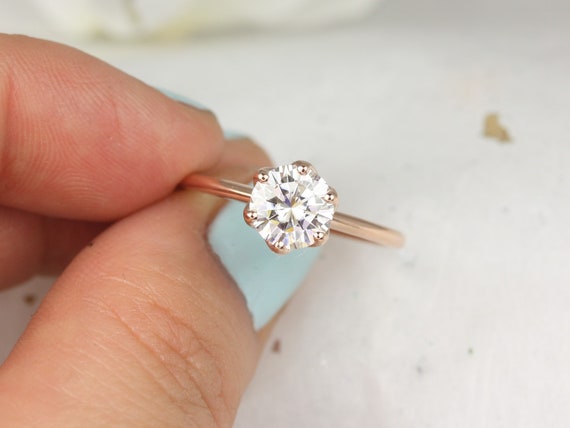 1.25ct Edith 7mm 14kt Rose Gold Moissanite Dainty Unique 6 Prong Round Solitaire Engagement Ring