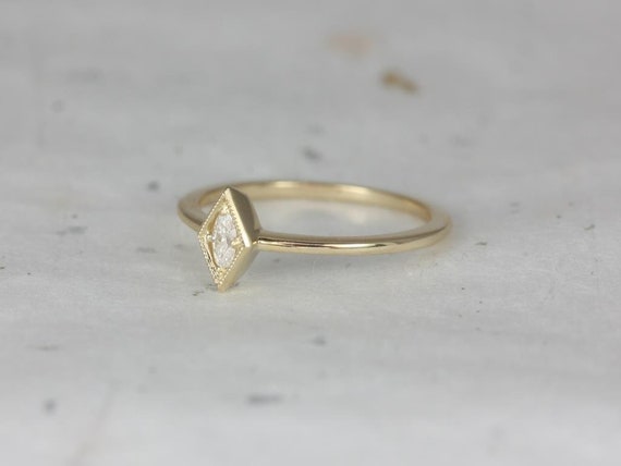 Loris 14kt Moissanite WITH Milgrain Art Deco Stacking Ring,Pinky Ring,Marquise Ring,Vintage Ring,Unique Ring,Petite Ring,Dainty Diamond Ring