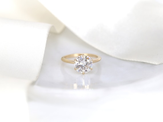 2.70cts Skinny Webster 9mm 14kt Gold Moissanite 6 Prong Dainty Round Solitaire Ring,Talon Prongs Round Engagement Ring,Round Wedding Ring