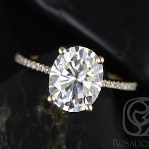 3ct Blake 10x8mm 14kt Gold Moissanite Diamond Pave Cathedral Oval Engagement Ring,Oval Solitaire Ring,Diamond Oval Ring