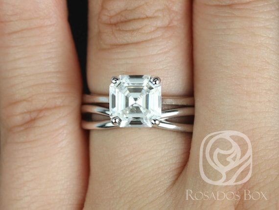 2.20ct Skinny Denise 8mm & PLAIN Lima 14kt Gold Moissanite Infinity Asscher Solitaire Bridal Set