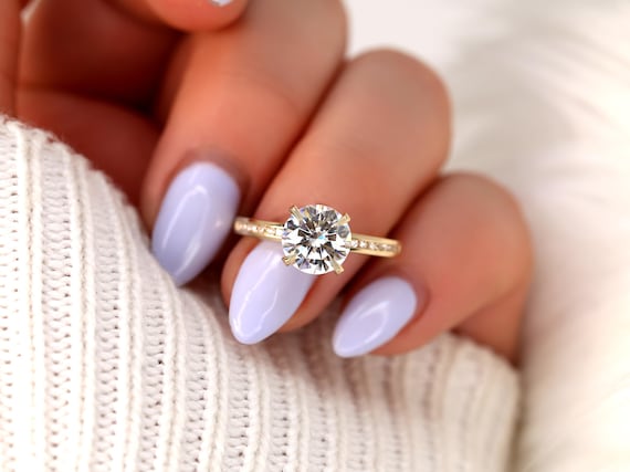 2ct Giada 8mm 14kt Gold Moissanite Diamond Round Solitaire Ring,Round Cut Ring,Channel Set Engagement Ring,Anniversary Ring,Round Engagement