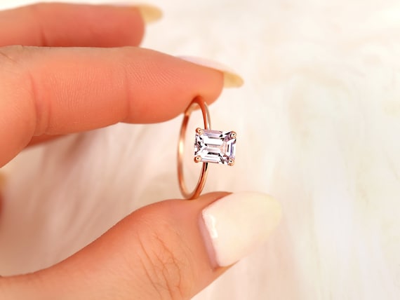 1.46ct Ready to Ship Louise 14kt Rose Gold Blush Spinel Emerald Solitaire Ring,Emerald Cut Engagement Ring,Pink Spinel Ring,Birthday Gift