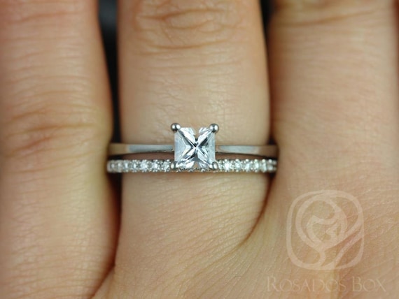 0.50ct Gallina 4.5mm & Romani 14kt White Sapphire Diamond Princess Cut Bridal Set,Engagement Ring Set,Wedding Ring Set,Princess Cut Ring