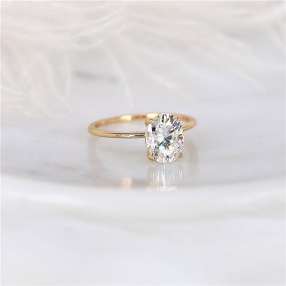 14kt Yellow Gold Ready to Ship Layla 9x7mm Moissanite GH Minimalist Ultra Dainty Oval Solitaire Engagement Ring