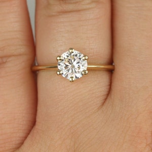 SALE 1ct Ready to Ship Skinny Webster 6.5mm 14kt Gold FB Moissanite Six Prong Round Solitaire Ring,Round Engagement Ring,Anniversary Ring