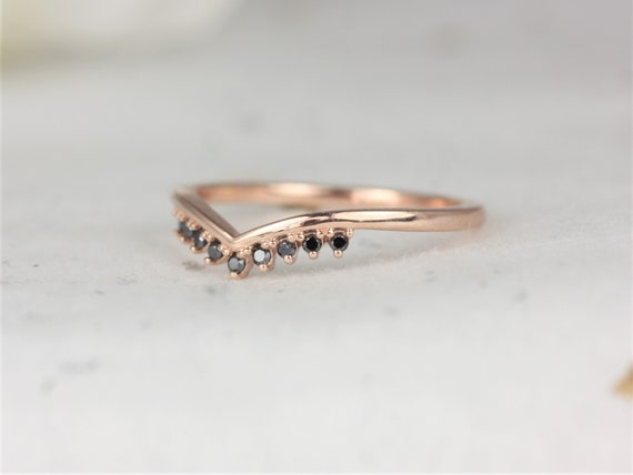 Lonnie 14kt Rose Gold Dainty Crown Tiara Ring,V Ring,Chevron Black Diamond Ring,Unique Stacking Ring,Layering Jewelry,Gift For Her