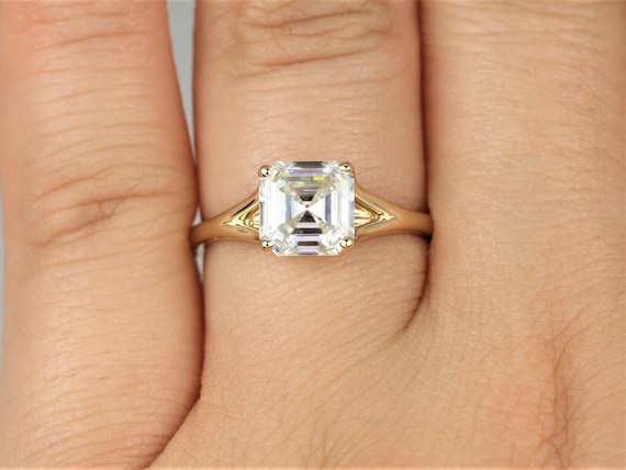 1.50cts Kenzie 7mm 14kt Solid Gold Moissanite Dainty Minimalist Mermaid Split Asscher Solitaire Engagement Ring