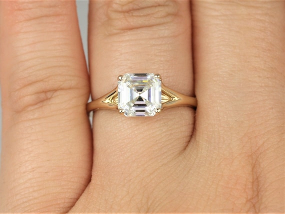 1.50cts Kenzie 7mm 14kt Solid Gold Moissanite Dainty Minimalist Mermaid Split Asscher Solitaire Engagement Ring