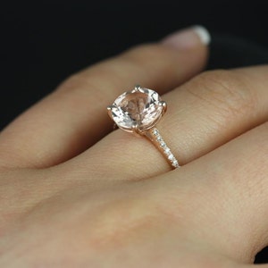 Eloise 10mm 14kt Rose Gold Morganite Diamonds Pave Dainty Cathedral Round Solitaire Engagement Ring image 5