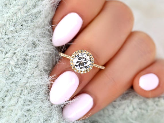 1.50ct Kimberly 7.5mm 14kt Moissanite Diamond Round Halo Ring,Round Engagement Ring,Minimalist Halo Ring,Anniversary Ring,Wedding Ring