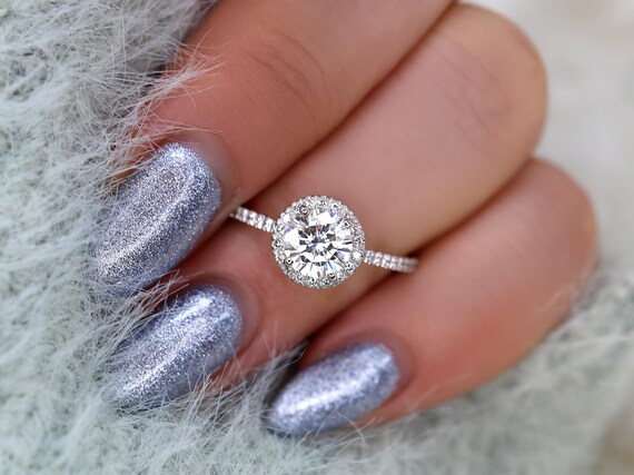 1ct SALE Kimberly 6.5mm Platinum FB Moissanite Diamond Halo Engagement Ring,Round Halo Ring,Moissanite Wedding Ring,Moissanite Ring