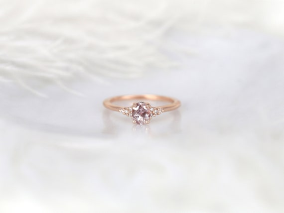 0.80cts Ready to Ship Maddy 14kt Rose Gold Blush Peach Sapphire Diamond Cluster 3 Stone Oval Ring,Unique Sapphire Ring,Sapphire Engagement