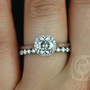 1ct Ready to Ship Amerie 6.5mm & Pte Naomi 14kt Moissanite Diamond Round Halo Bridal Set,Halo Engagement Ring Set,Round Wedding Ring Set