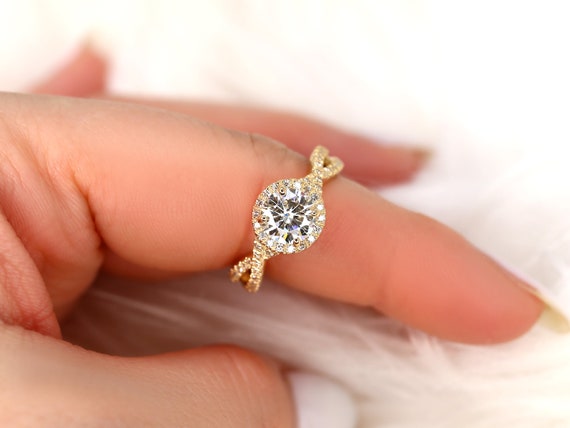 1.25ct Gabi 7mm 14kt Moissanite Diamond Crossover Round Halo Ring,Criss Cross Ring,Round Engagement Ring,Unique Wedding Ring,Anniversary