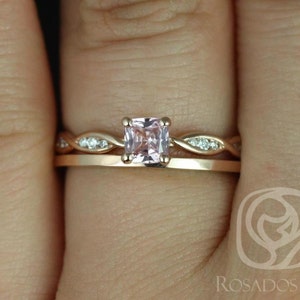 0.44ct Ready to Ship Ember & PLAIN Romani 14kt Rose Gold Cushion Peach Sapphire Diamonds Solitaire Bridal Set image 1