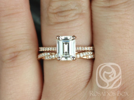 1.75ct Wilma 8x6mm & Twyla 14kt Moissanite Diamond Emerald Bridal Set,Emerald Cut Engagement Ring,Emerald Cut Wedding Ring Set,Anniversary