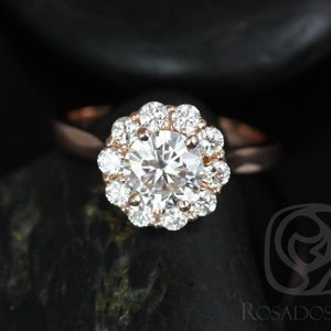 1ct Blossom 6.5mm 14kt Gold Moissanite Diamond Scalloped Halo Ring,Unique Round Halo Engagement Ring,Gift For Her