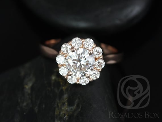 1ct Blossom 6.5mm 14kt Gold Moissanite Diamond Scalloped Halo Ring,Unique  Round Halo Engagement Ring,Gift For Her