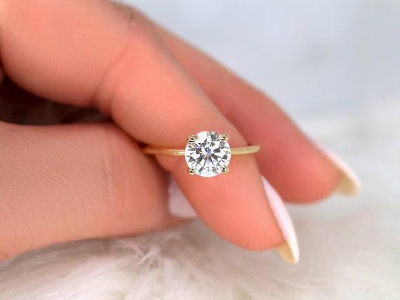 1.50ct Skinny Alberta 7.5mm 14kt Moissanite Round Solitaire Ring,Round Engagement Ring,Round Cut Ring,Anniversary Gift,Gift For Her